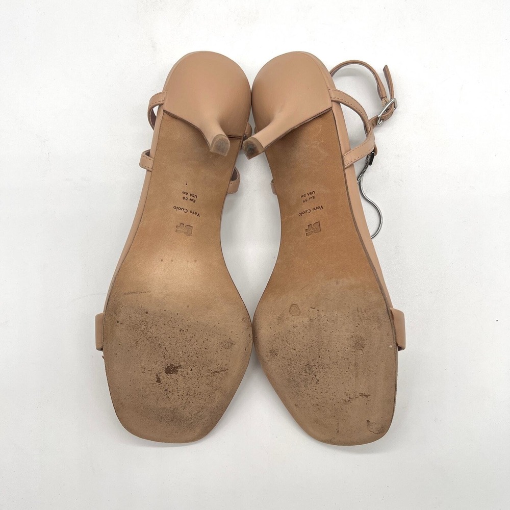 Diane Von Furstenberg Sandals Women 8 Tan Stiletto Ankle Strap Chain Detail - Picture 9 of 12